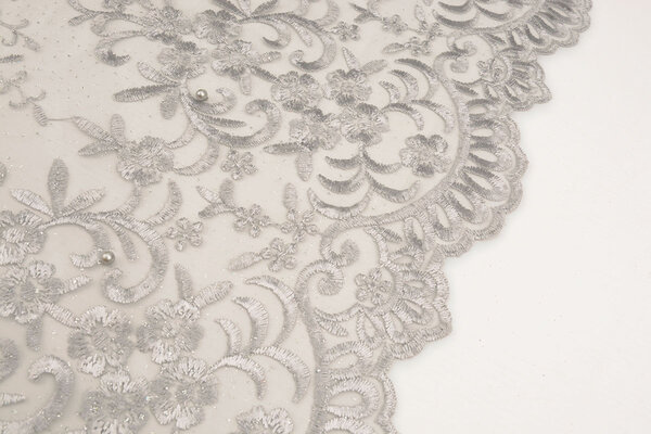 Mesh Embroidered Hyacinth Glitter with Pearl Silver