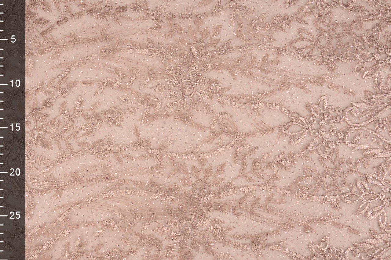 Mesh Embroidered Mary Glitter with Pearl Powder Pink