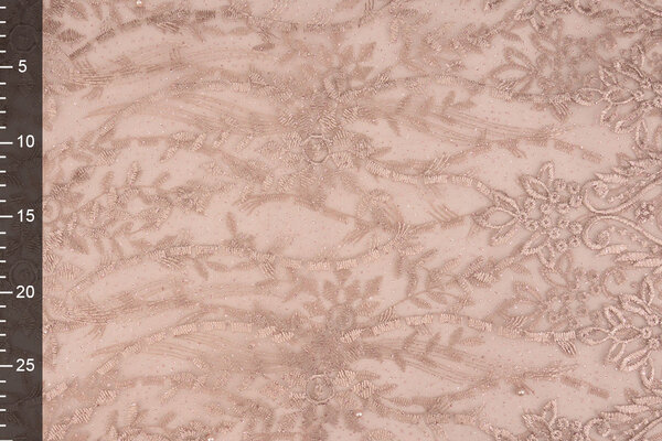 Mesh Ricamato Mary Glitter con Perla Rosa Cipria Mesh Ricamato Mary Glitter con Perla Rosa Cipria