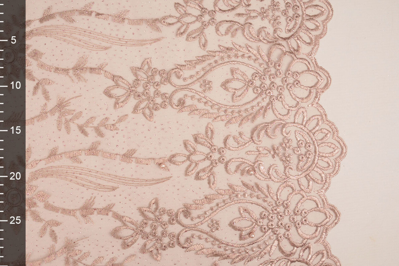 Mesh Geborduurd Mary Glitter met Parel Poeder Roze