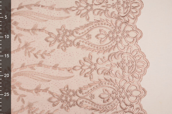 Mesh Geborduurd Mary Glitter met Parel Poeder Roze