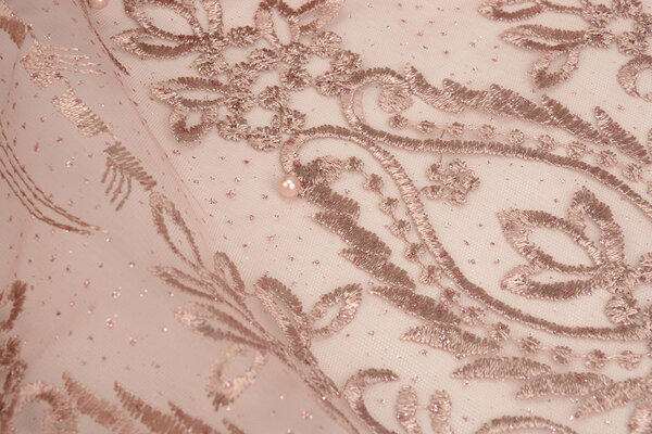 Mesh Embroidered Mary Glitter with Pearl Powder Pink