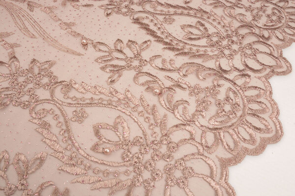 Mesh Embroidered Mary Glitter with Pearl Powder Pink