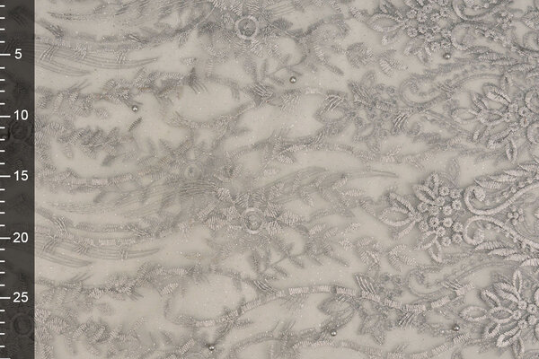 Mesh Embroidered Mary Glitter with Pearl Silver