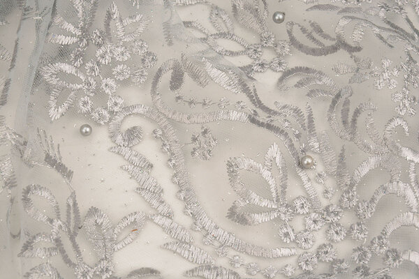 Mesh Embroidered Mary Glitter with Pearl Silver