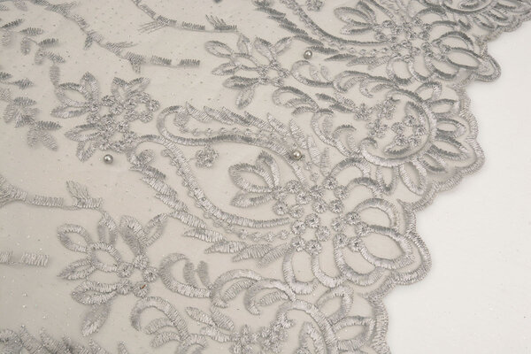 Mesh Embroidered Mary Glitter with Pearl Silver