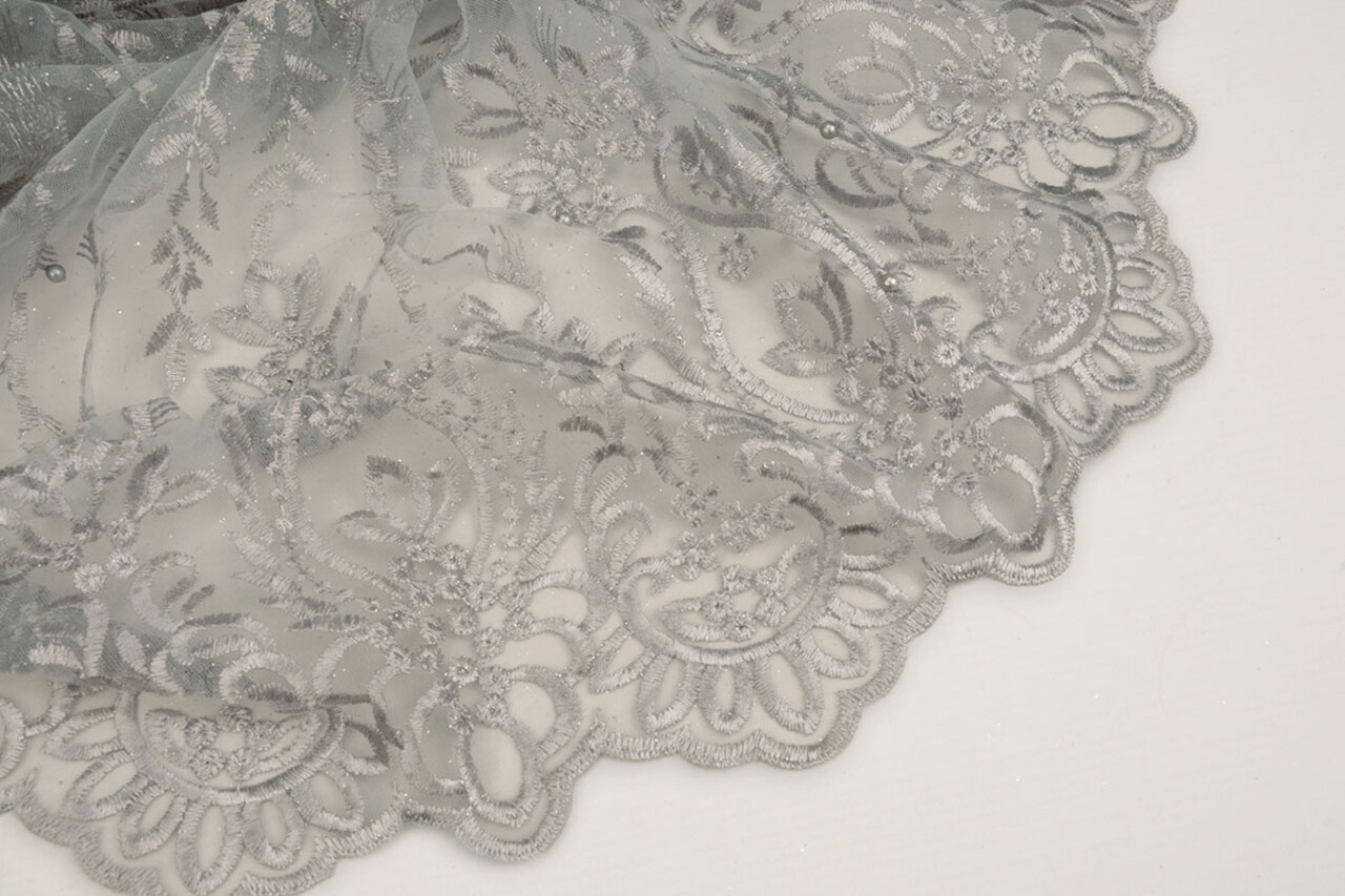 Netz Bestickt Mary Glitter mit Perle Silber