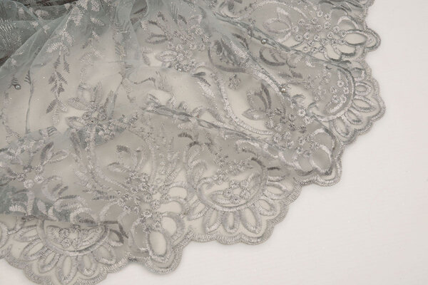 Mesh Embroidered Mary Glitter with Pearl Silver