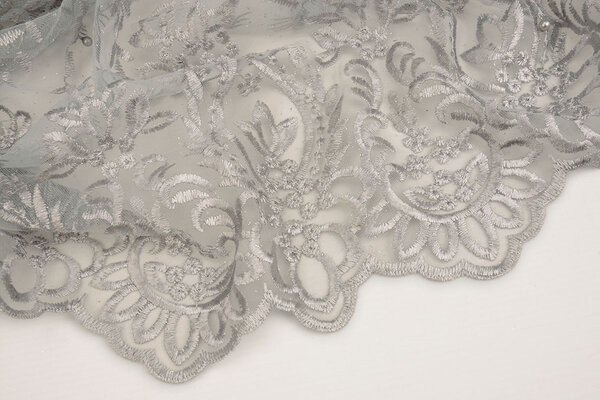 Mesh Embroidered Mary Glitter with Pearl Silver