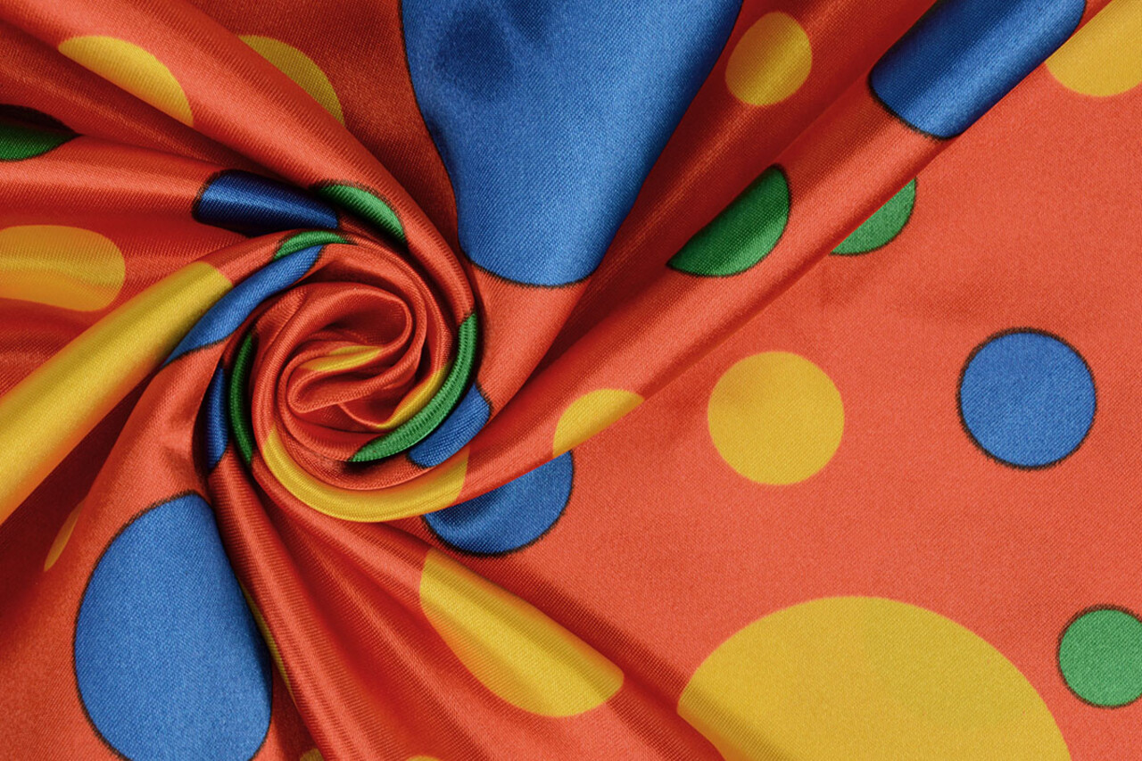 Poly Satin Printed Clown Dots Red Poly Satin Printed Clown Dots Red