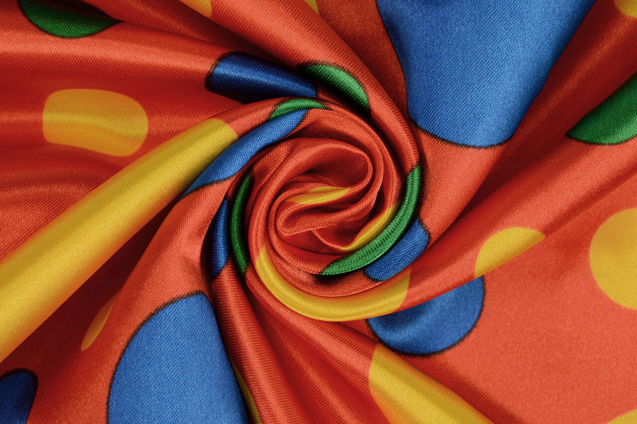 Poly Satin Bedruckt Clown Punkte Rot