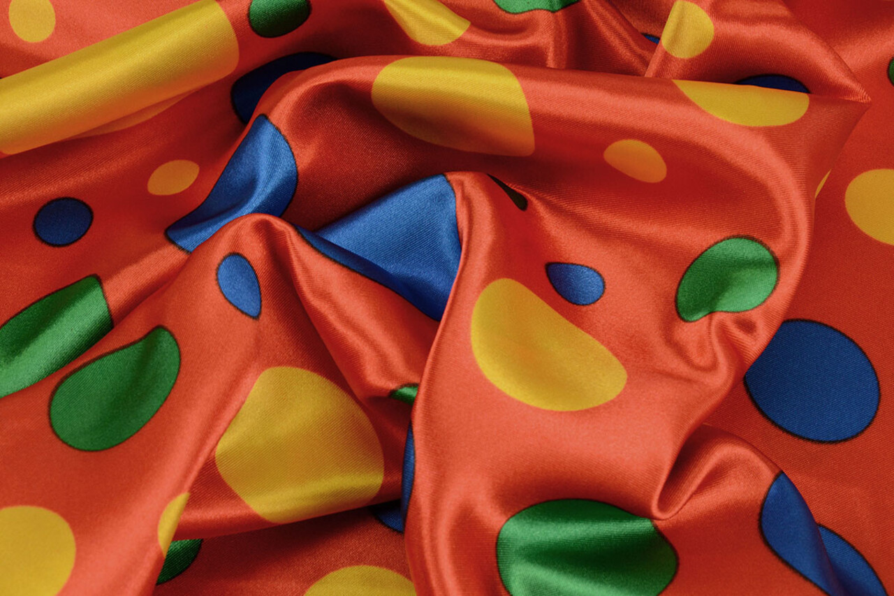Poly Satin Bedruckt Clown Punkte Rot