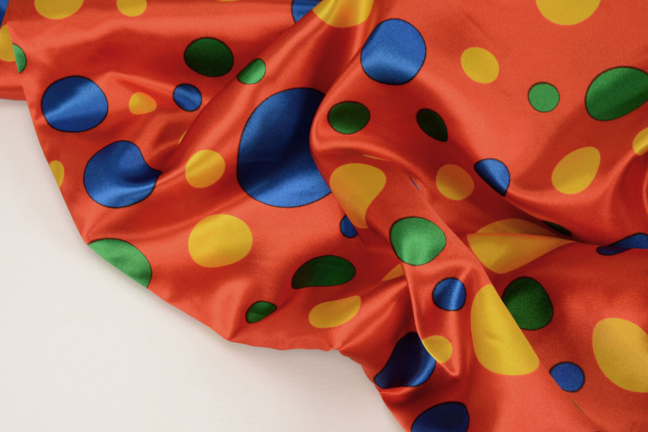 Poly Satin Bedruckt Clown Punkte Rot