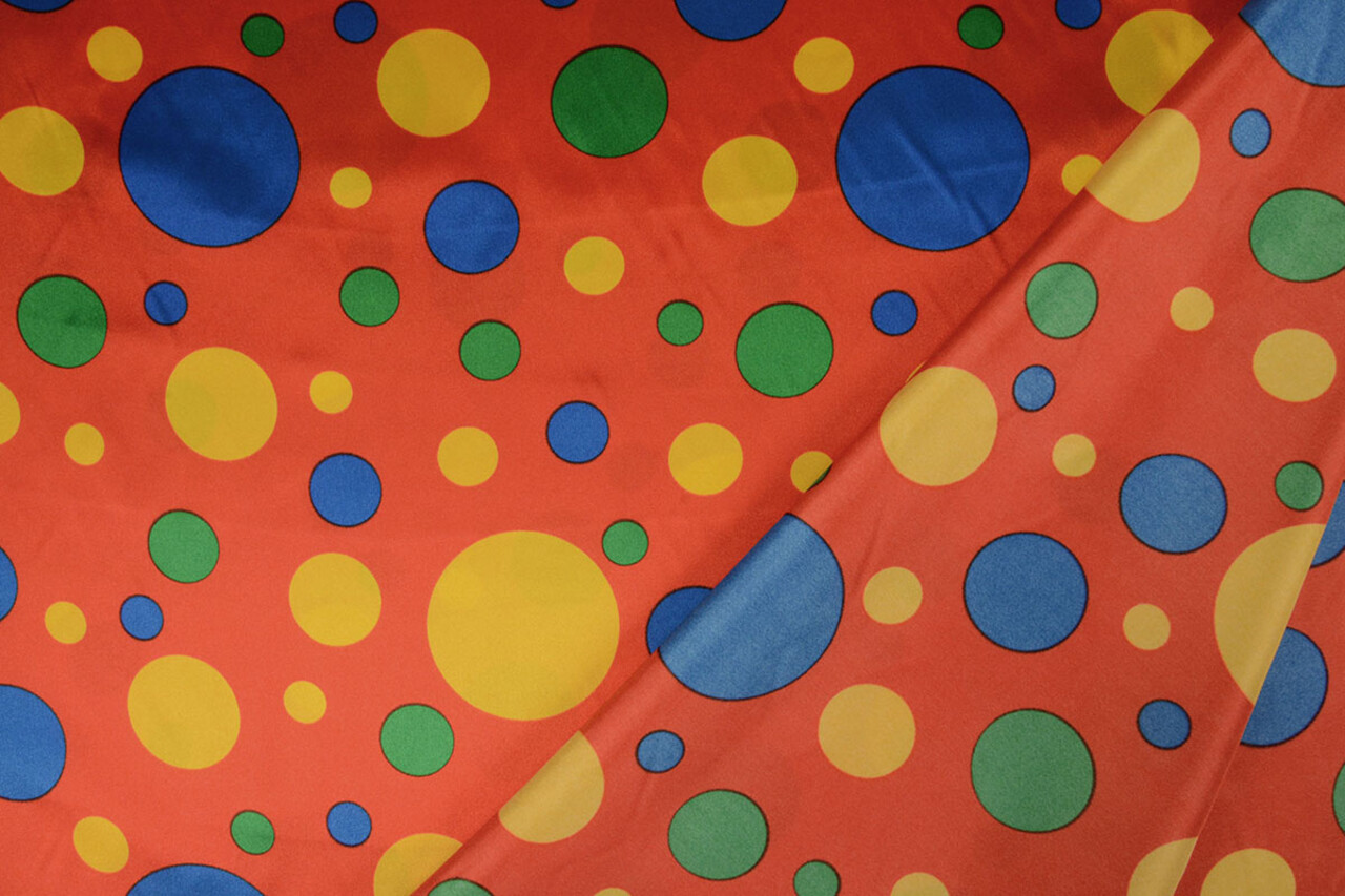 Poly Satin Bedruckt Clown Punkte Rot