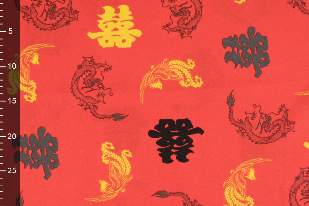 Bi-Stretch Stampato Chinese Draak Rosso Bi-Stretch Stampato Chinese Draak Rosso