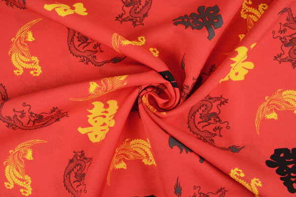 Bi-Elástico Estampado Chinese Draak Rojo Bi-Elástico Estampado Chinese Draak Rojo
