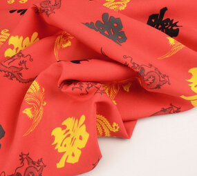 Bi-Stretch Bedrukt Chinese Draak Rood