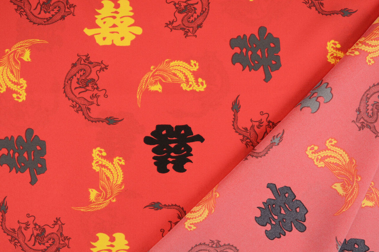 Bi-Stretch Bedruckt Chinesischer Drache Rot