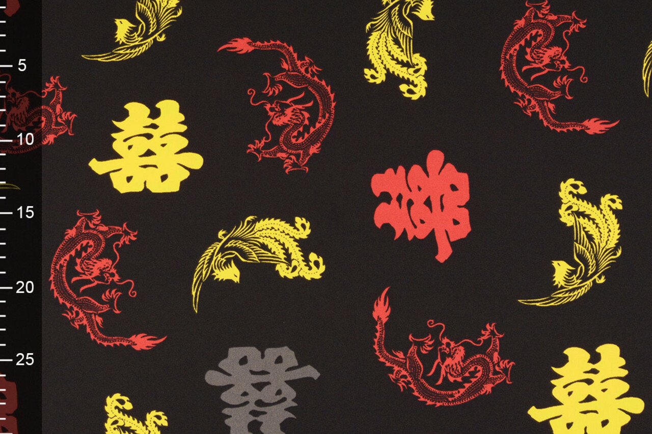 Bi-Elástico Estampado Chinese Draak Negro Bi-Elástico Estampado Chinese Draak Negro
