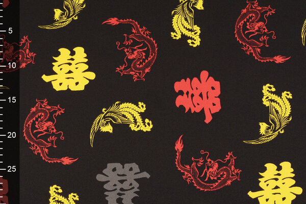 Bi-Elástico Estampado Chinese Draak Negro Bi-Elástico Estampado Chinese Draak Negro