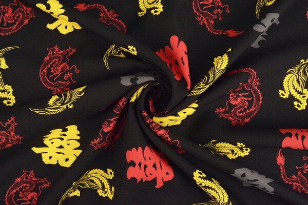 Bi-Elástico Estampado Chinese Draak Negro Bi-Elástico Estampado Chinese Draak Negro