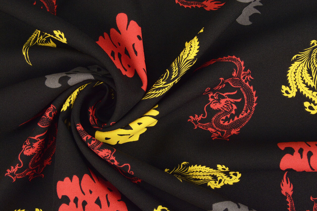 Bi-Stretch Bedruckt Chinesischer Drache Schwarz Bi-Stretch Bedruckt Chinesischer Drache Schwarz