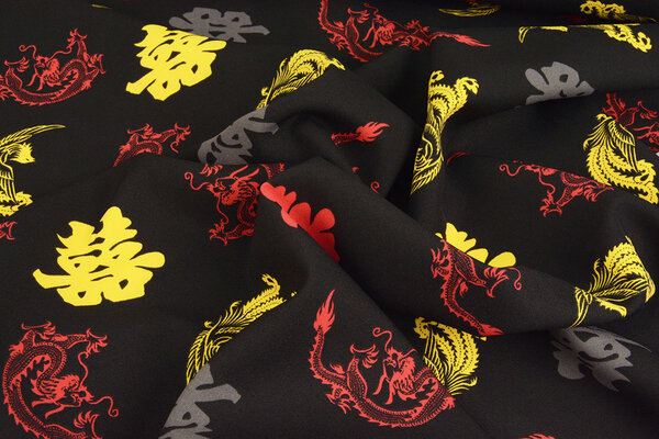 Bi-Elástico Estampado Chinese Draak Negro Bi-Elástico Estampado Chinese Draak Negro