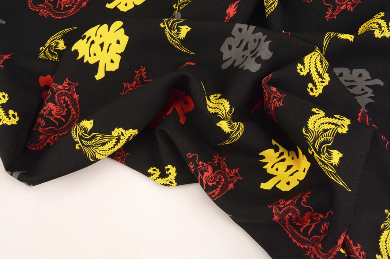 Bi-Elástico Estampado Chinese Draak Negro Bi-Elástico Estampado Chinese Draak Negro