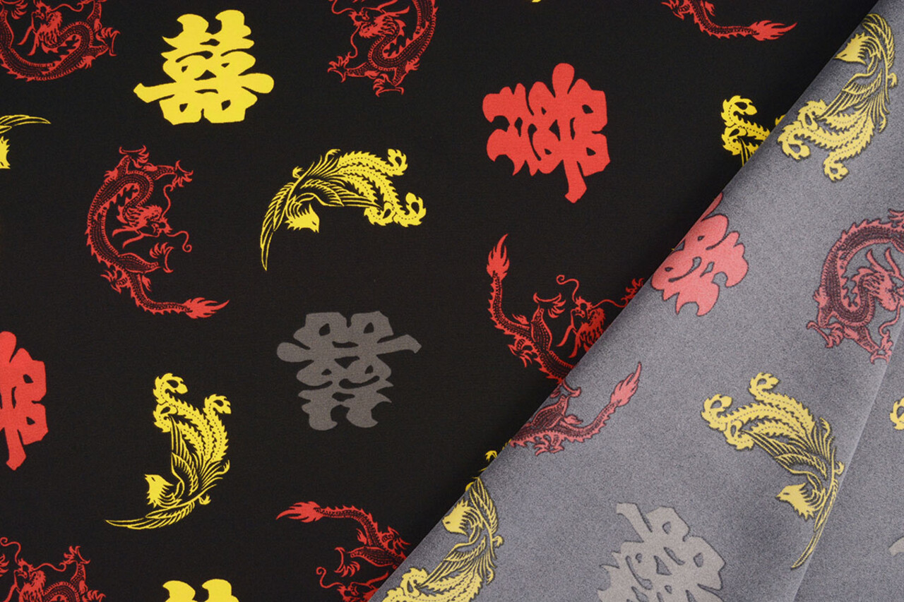 Bi-Elástico Estampado Chinese Draak Negro Bi-Elástico Estampado Chinese Draak Negro