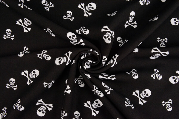 Bi-Stretch Bedrukt Piraten Doodshoofd Zwart Bi-Stretch Bedrukt Piraten Doodshoofd Zwart