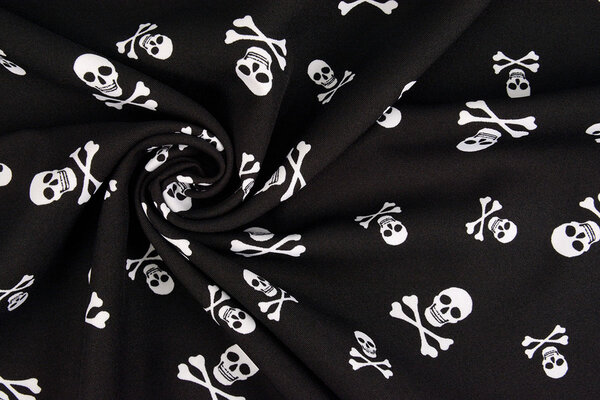 Bi-Stretch Bedrukt Piraten Doodshoofd Zwart Bi-Stretch Bedrukt Piraten Doodshoofd Zwart
