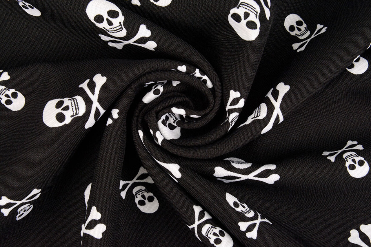 Bi-Stretch Bedrukt Piraten Doodshoofd Zwart Bi-Stretch Bedrukt Piraten Doodshoofd Zwart