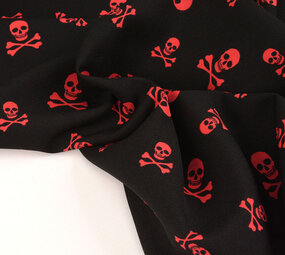 Bi-Stretch Bedrukt Piraten Doodshoofd Rood