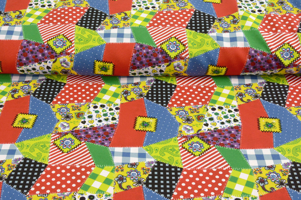 Bi-Stretch Printed Patchwork Multi Color