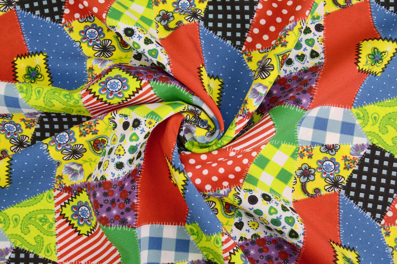 Bi-Stretch Bedrukt Patchwork Multi Color