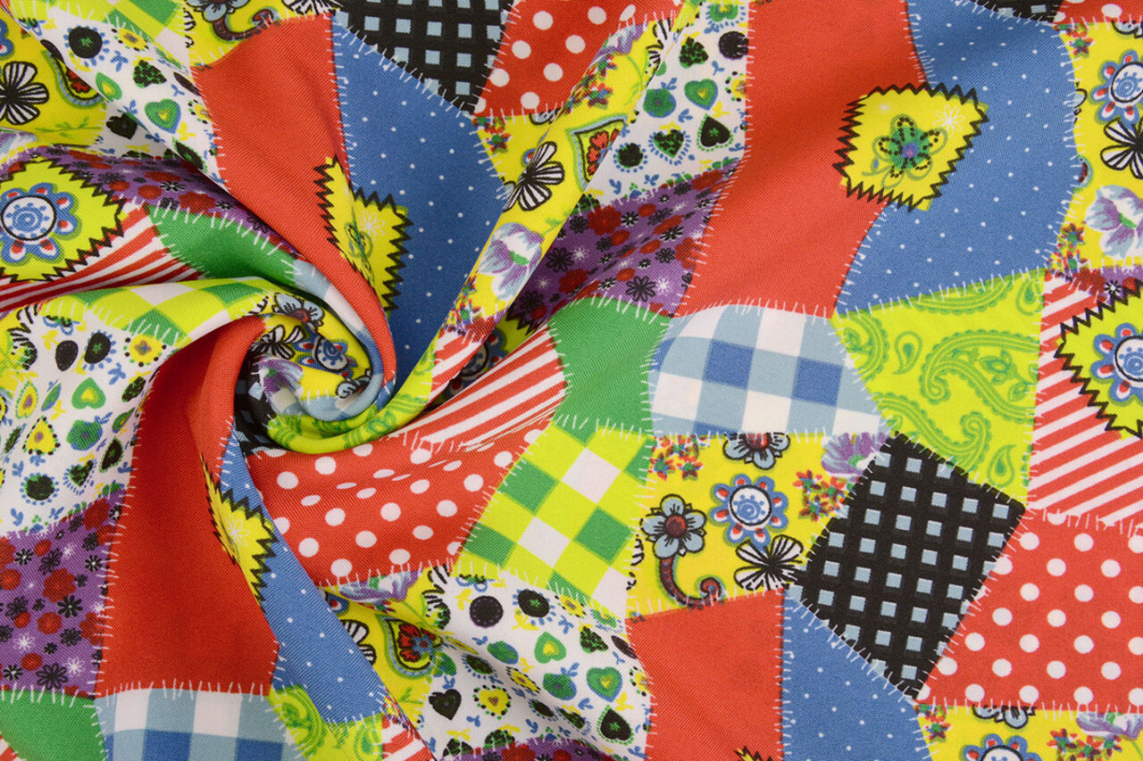 Bi-Stretch Bedrukt Patchwork Multi Color