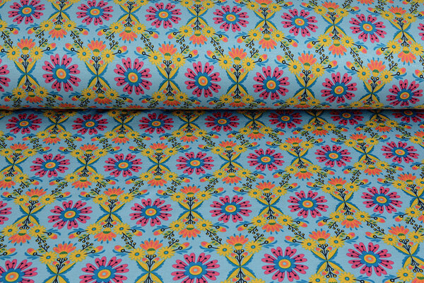 Sweatstoff Alpenfleece Robin Blumen Hellblau