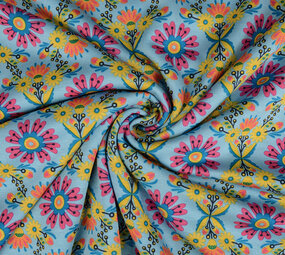 Sweatstoff Alpenfleece Robin Blumen Hellblau Sweatstoff Alpenfleece Robin Blumen Hellblau