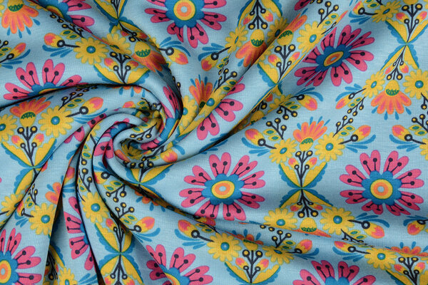 Sweatstoff Alpenfleece Robin Blumen Hellblau