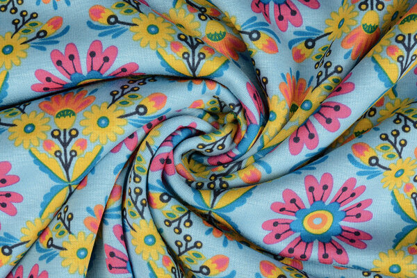 Sweatstoff Alpenfleece Robin Blumen Hellblau