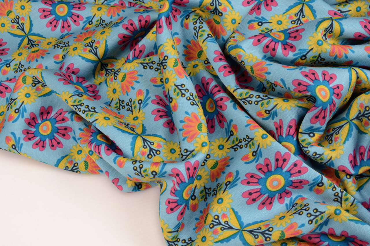 Sweatstoff Alpenfleece Robin Blumen Hellblau