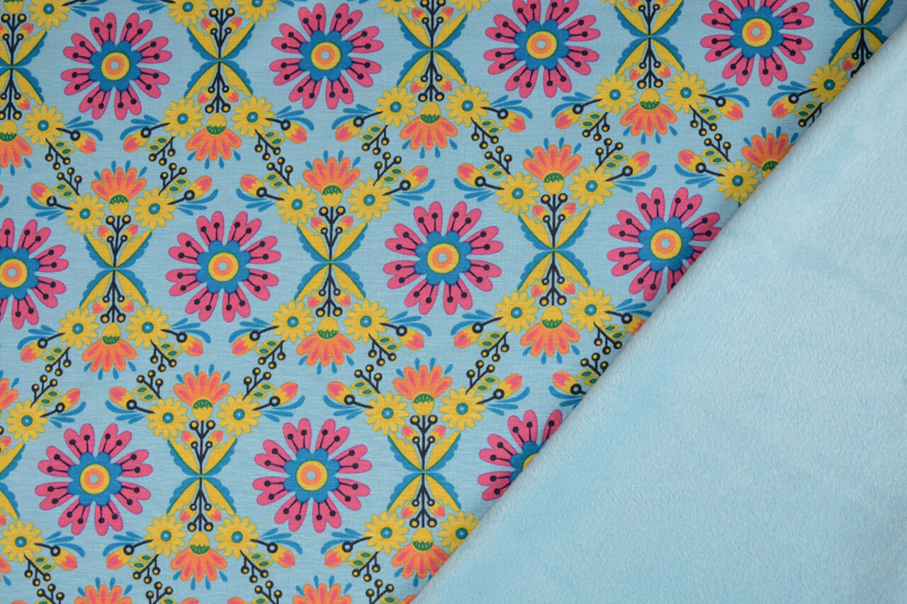 Sweatstoff Alpenfleece Robin Blumen Hellblau