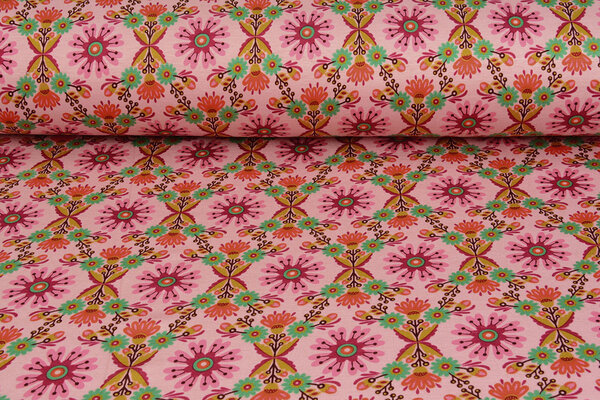 Sweatstoff Alpenfleece Robin Blumen Hellrosa