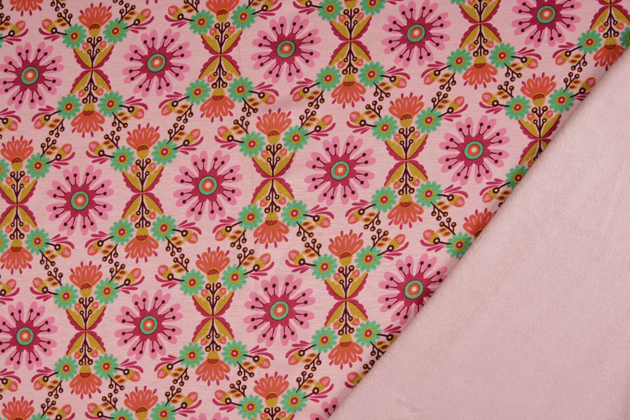 Sweatstoff Alpenfleece Robin Blumen Hellrosa