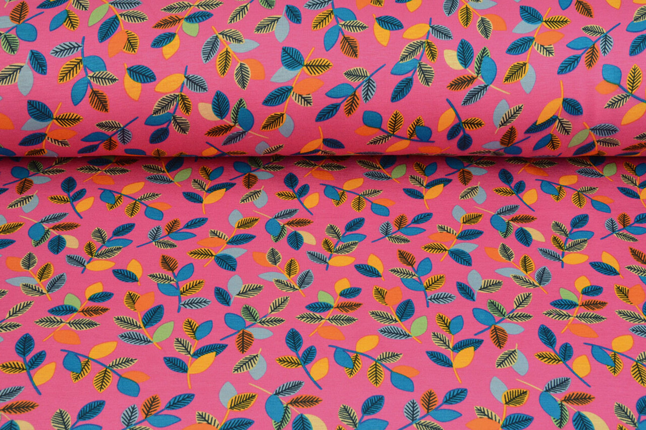 Sweatstoff Alpenfleece Wende Blätter Fuchsia