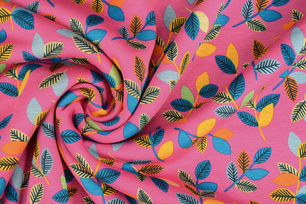 Tejido de Sudadera de Polar Alpino Wende Hojas Fucsia Tejido de Sudadera de Polar Alpino Wende Hojas Fucsia