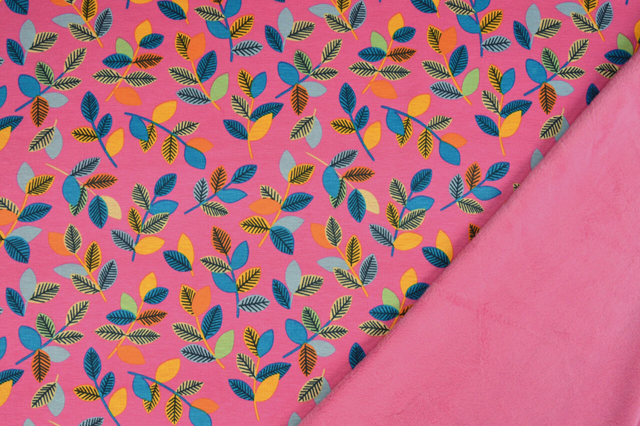 Tejido de Sudadera de Polar Alpino Wende Hojas Fucsia Tejido de Sudadera de Polar Alpino Wende Hojas Fucsia