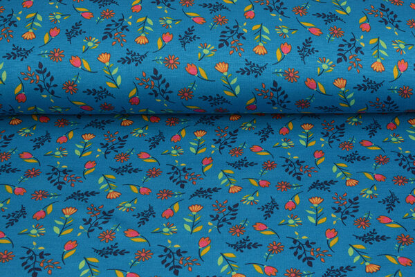 Sweatstoff Alpenfleece Reva Blumen Blau Sweatstoff Alpenfleece Reva Blumen Blau