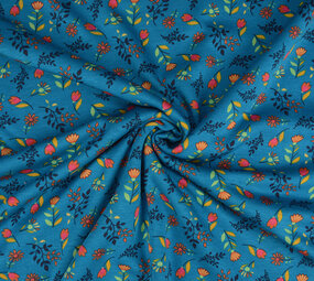 Sweatstoff Alpenfleece Reva Blumen Blau Sweatstoff Alpenfleece Reva Blumen Blau