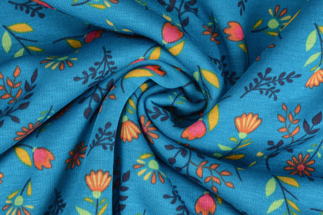Sweatstoff Alpenfleece Reva Blumen Blau Sweatstoff Alpenfleece Reva Blumen Blau